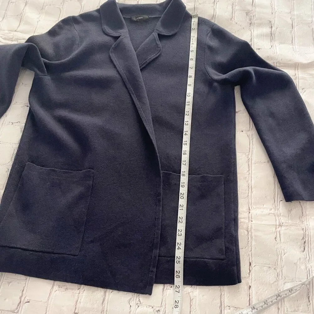 Womens J.Crew Eloise Navy Blue Wool Blend Open Knit Blazer Pockets Workwear